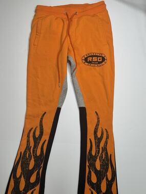 Rockstar Original Mens L Orange Flame Graphic Flare Sweatpants Streetwear